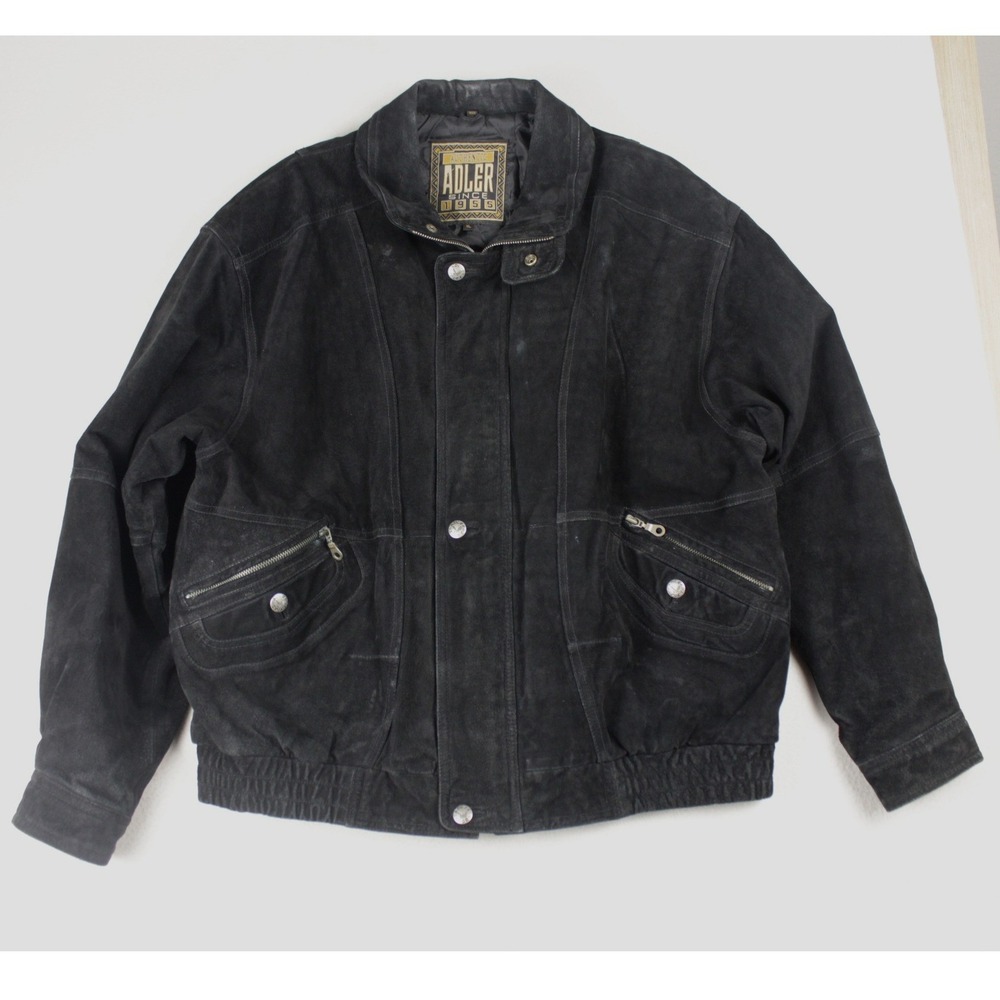 Vintage 90s Black Suede Leather Bomber Jacket Mens XL Oversized Grunge